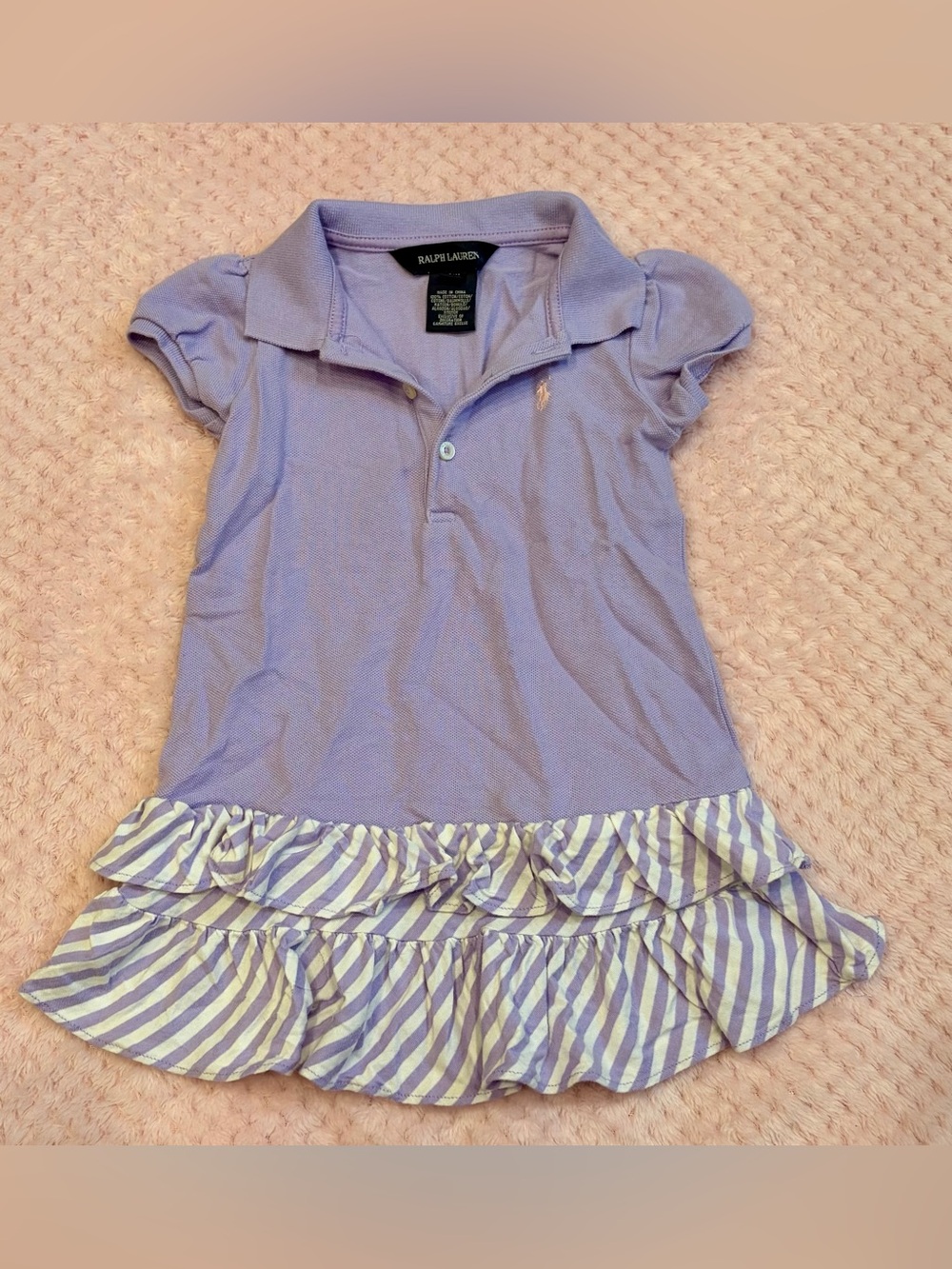 Ralph Lauren Toddler Girls' Lavender Polo Dress with Stripe Ruffle Hem